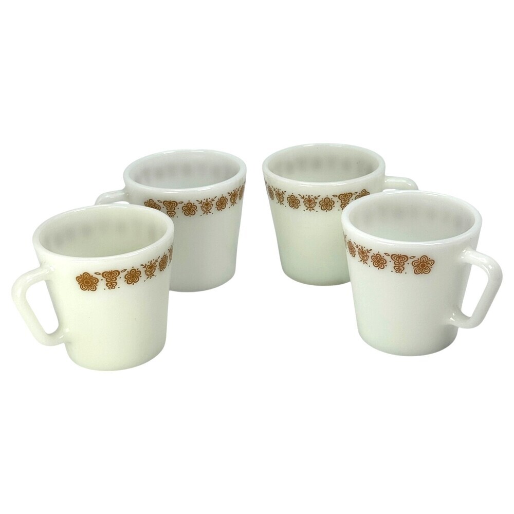 Pyrex Coffee Mug Cup Corning NY USA MCM VTG Pattern Butterfly Gold Set of 4